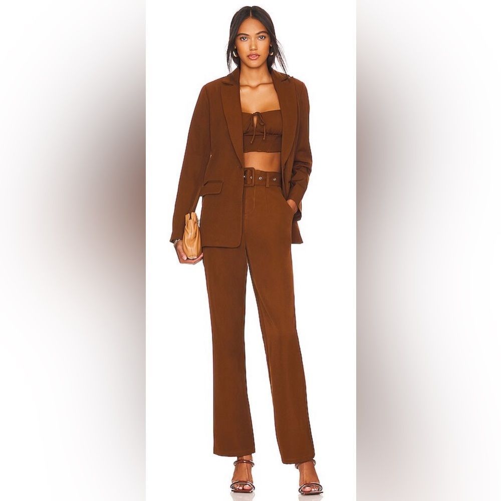 REMI X REVOLVE Danielle Belted Pant in Brown Trouser Dress Pant Slacks XS